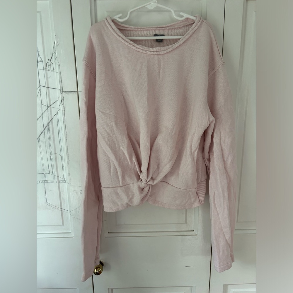 Aerie Tie Pink Distressed Crew Neck